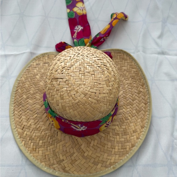 Floral Straw Hat with Colorful Band - Picture 2 of 7